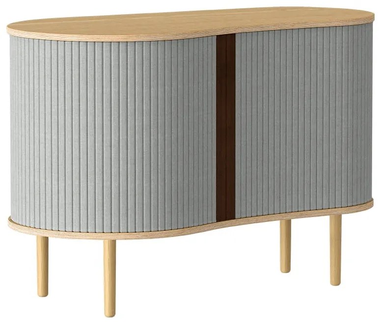 Szürke-natúr színű alacsony komód tölgyfa dekorral, tolóajtóval 100x67 cm Audacious – UMAGE