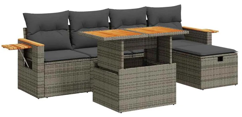 6 részes szürke polyrattan kerti ülőgarnitúra párnákkal