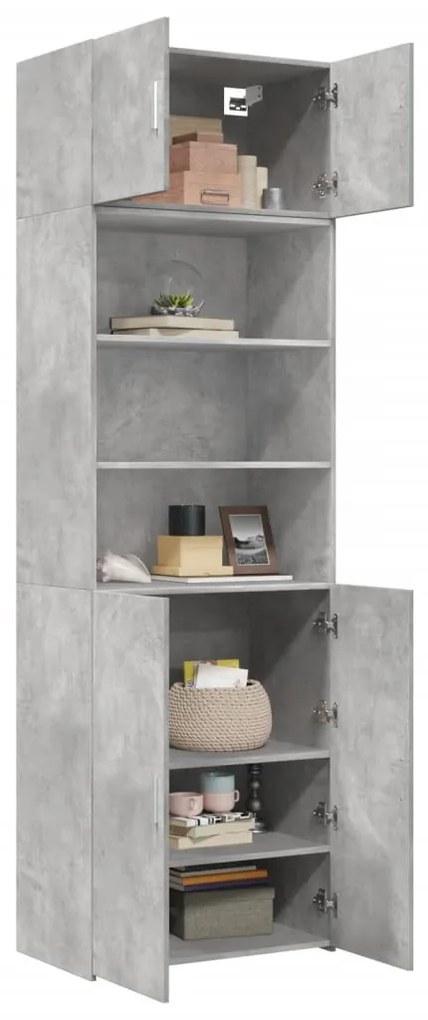 betonszürke szerelt fa tárolószekrény 70 x 42,5 x 225 cm