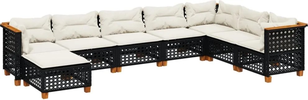 vidaXL 8 részes fekete polyrattan kerti ülőgarnitúra párnákkal