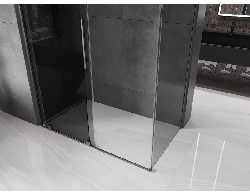 Mexen Velar, tolóajtós zuhanykabin 160 x 85 cm, 8mm szürke üveg, polírozott grafit, 871-160-085-41-66