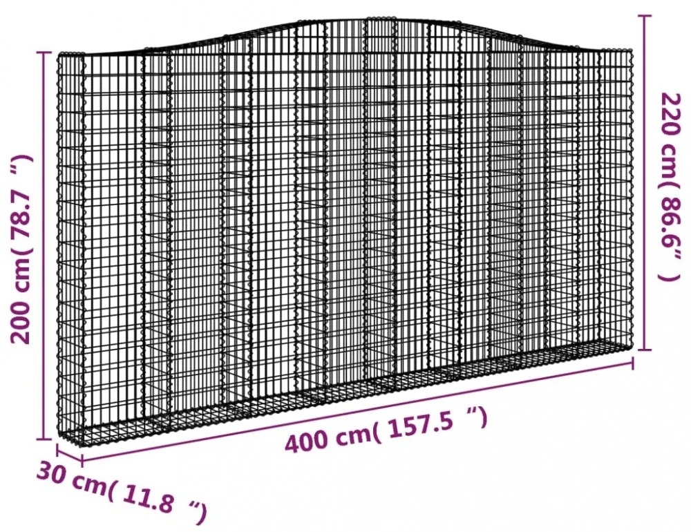 íves horganyzott vas gabion kosár 400x30x200/220 cm