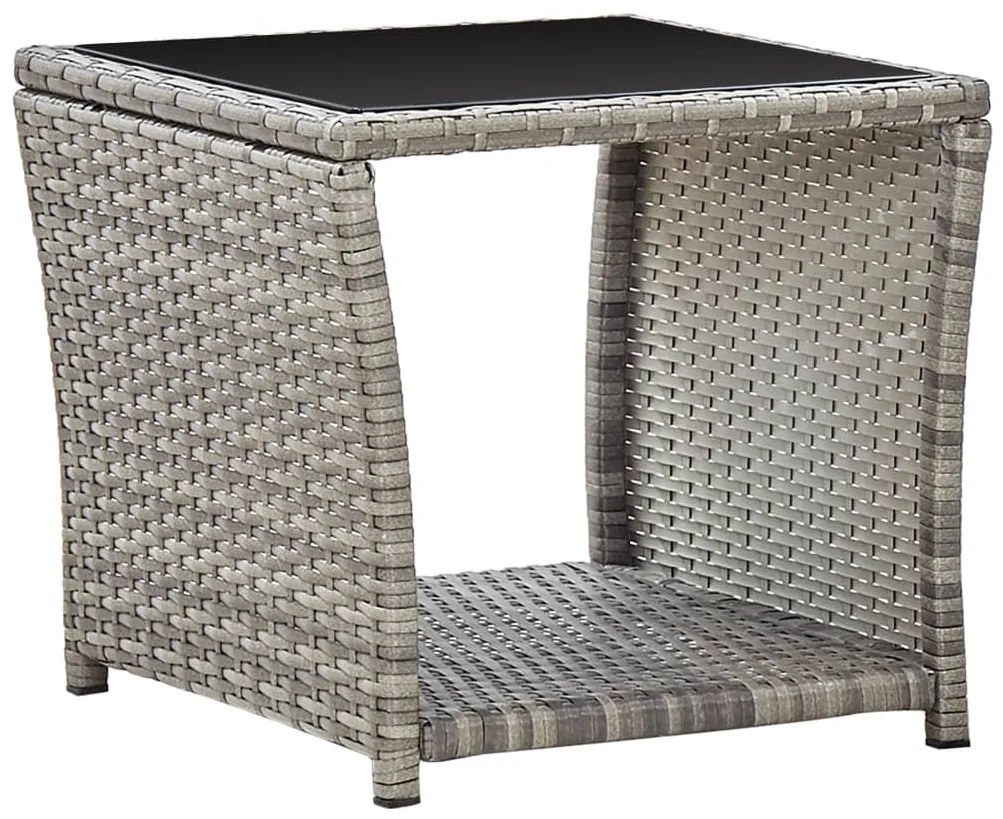 vidaXL szürke polyrattan és üveg dohányzóasztal 45 x 45 x 40 cm