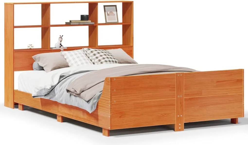 vidaXL viaszbarna tömör fenyőfa ágy matrac nélkül 135 x 190 cm