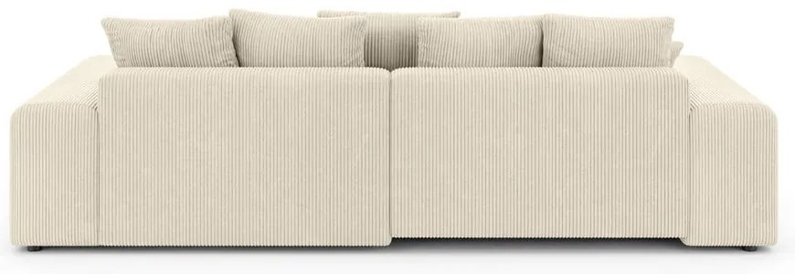 Krémszínű kordbársony kinyitható tárolóhelyes sarokkanapé (variálható sarok) Luma – Ropez