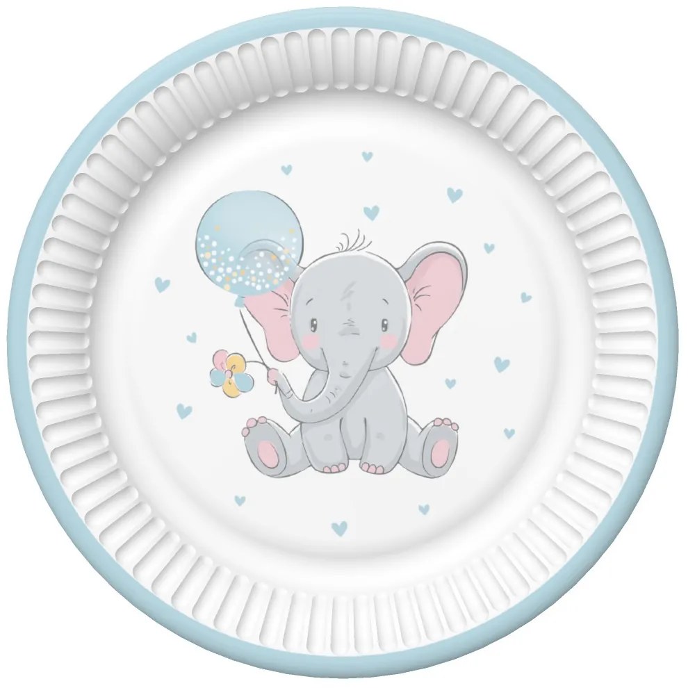 Baby elefánt Blue Balloon papírtányér 8 db-os 18 cm