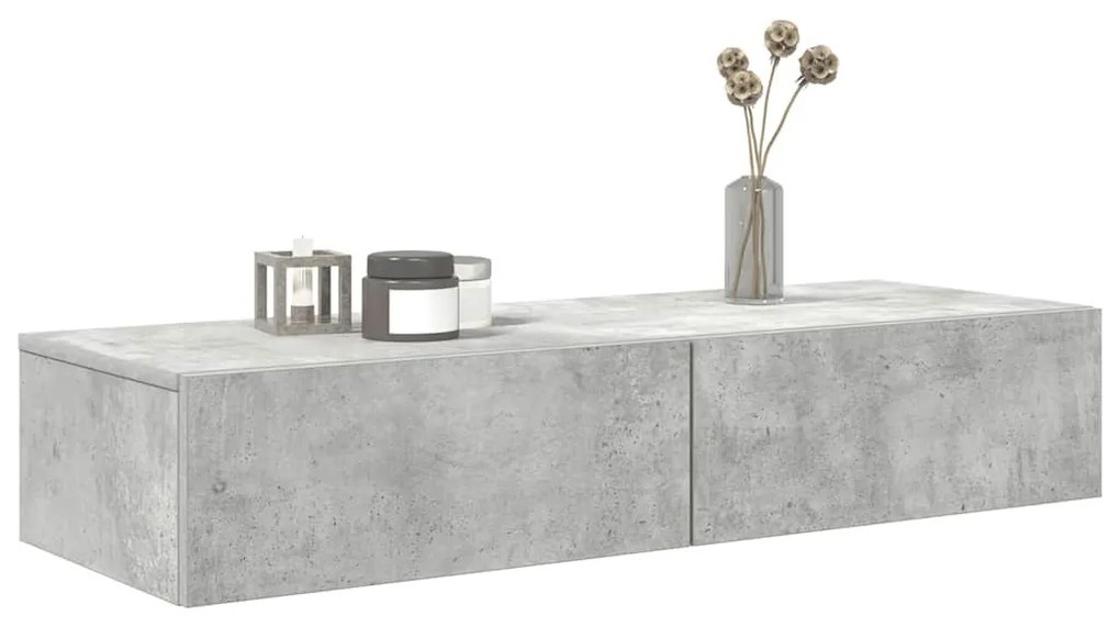 Falipolc fiókokkal betonszürke 100x36x19 cm műszaki fa