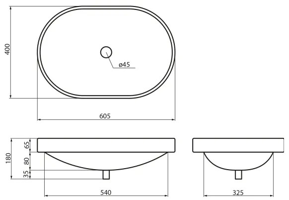 Sapho - LIMA beépíthető mosdó 60x40 cm kerámia/fehér