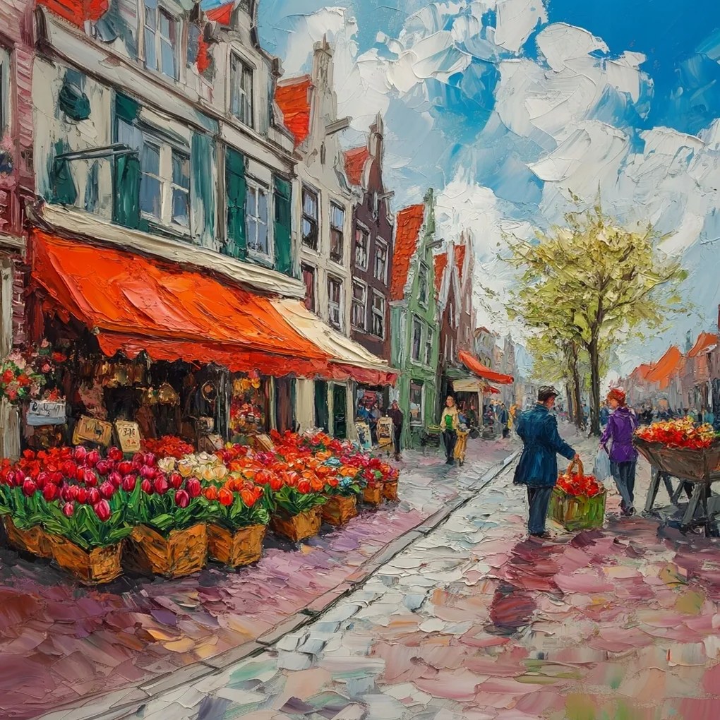 Vászonkép Canvas Amszterdam Hollandia Piac Tulipán Virágok 80x80