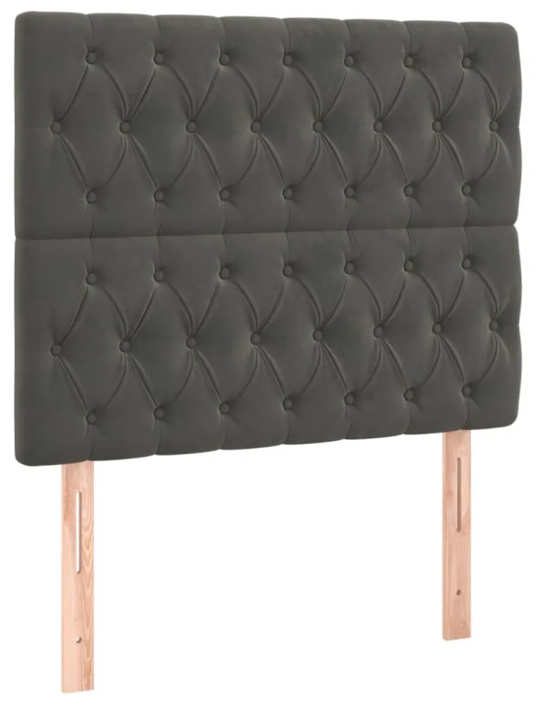 sötétszürke bársony rugós és LED-es ágy matraccal 120x200 cm