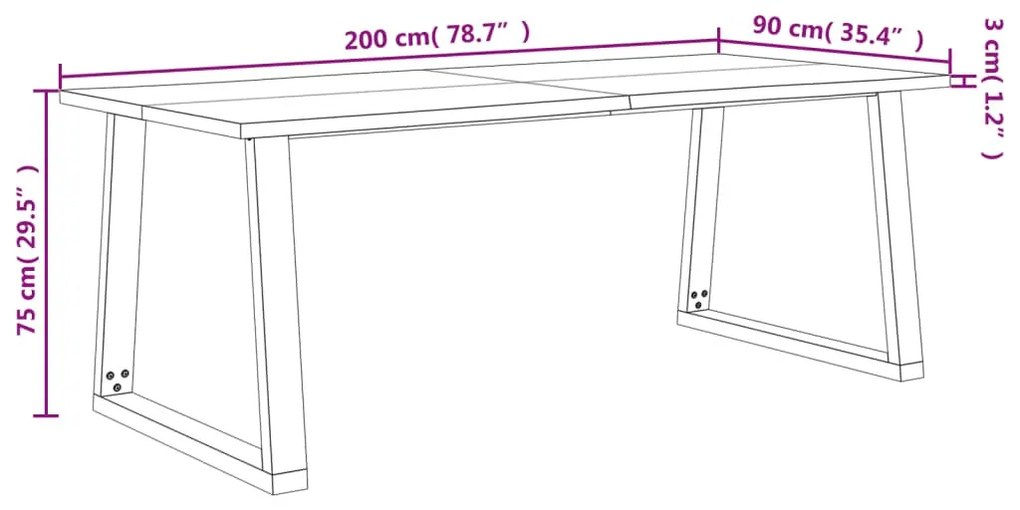 tömör akácfa étkezőasztal természetes éllel 200 x 90 x 75 cm