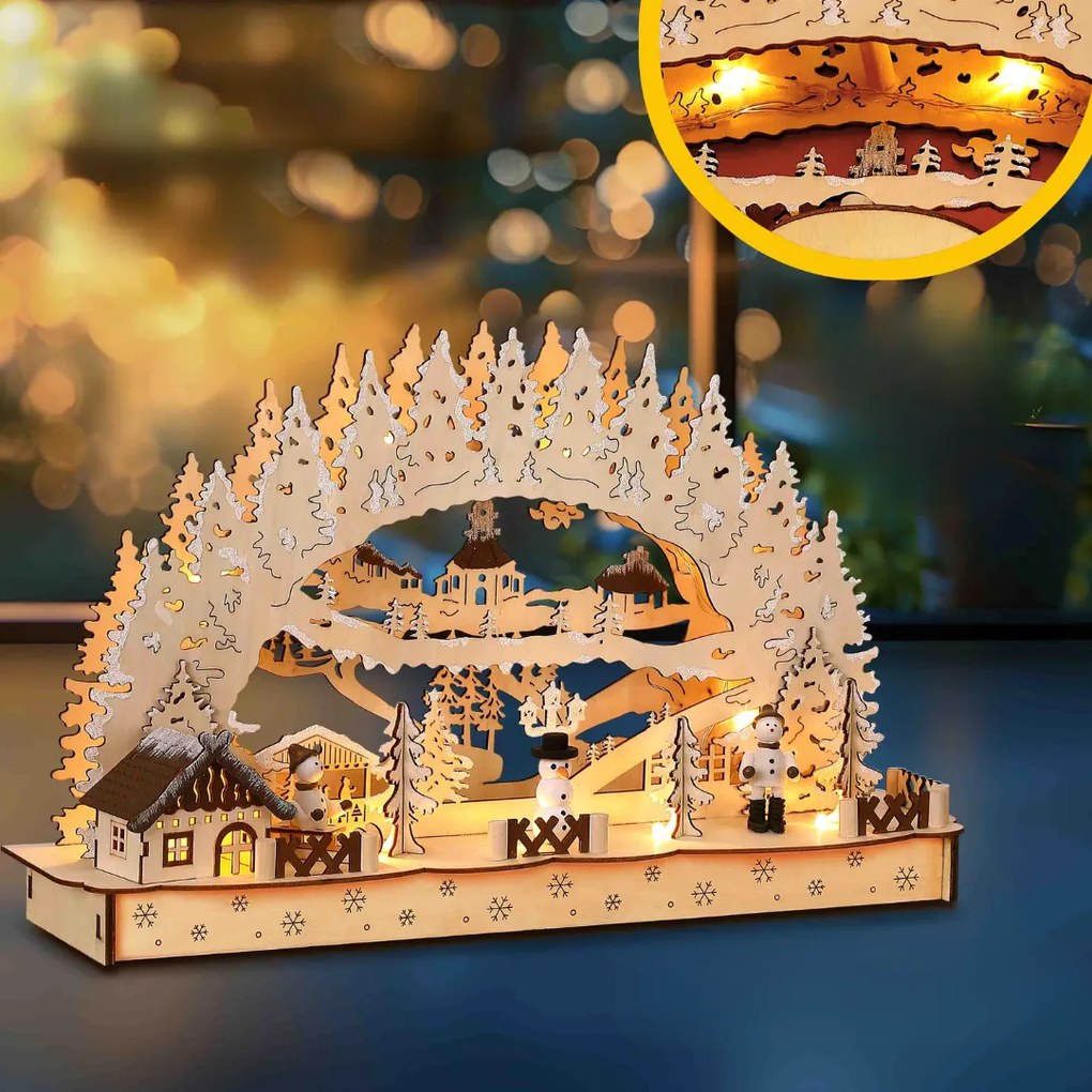 CLEMENT karácsonyi LED ív, 45x12,5x28cm, természetes barna Monzana