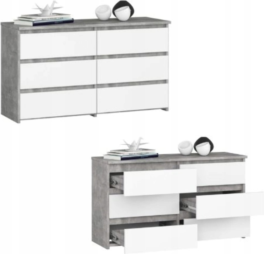 Komód szekrény CL100 6 fiókos beton-fehér Akd
