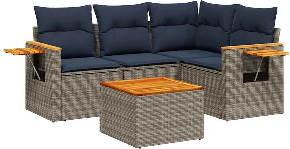 vidaXL 5 részes szürke polyrattan kerti ülőgarnitúra párnával