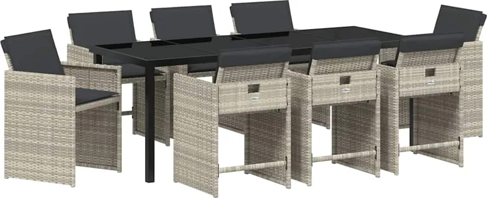 vidaXL Kert étkező szett 9 pcs Világosszürke polirattan