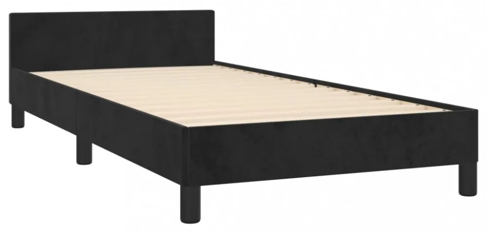 fekete bársony ágykeret fejtámlával matrac nélkül 90x200 cm