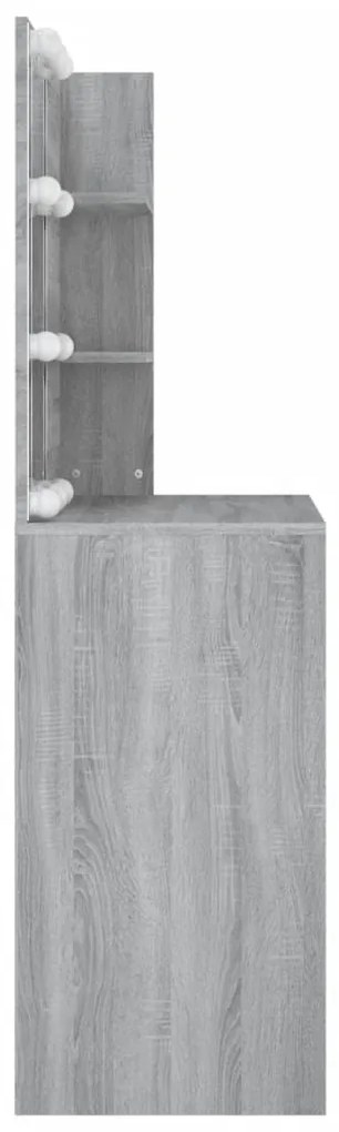 szürke sonoma színű LED-es fésülködőasztal 74,5 x 40 x 141 cm