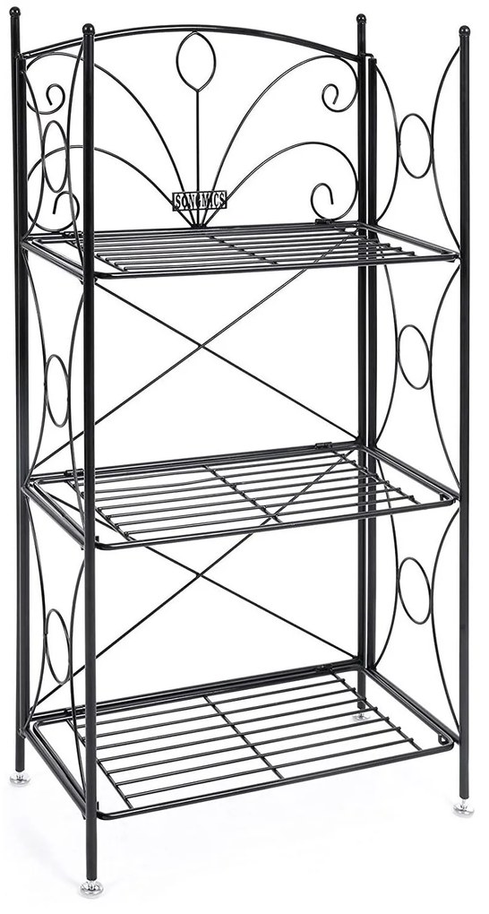 Virágállvány 3 szintes, fém szobai virágtartó, fekete, 54 x 101 x 30 cm