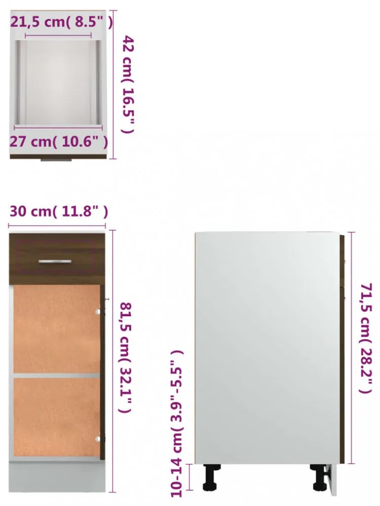 “Lyon” barna tölgy színű szerelt fa fiókos alsószekrény