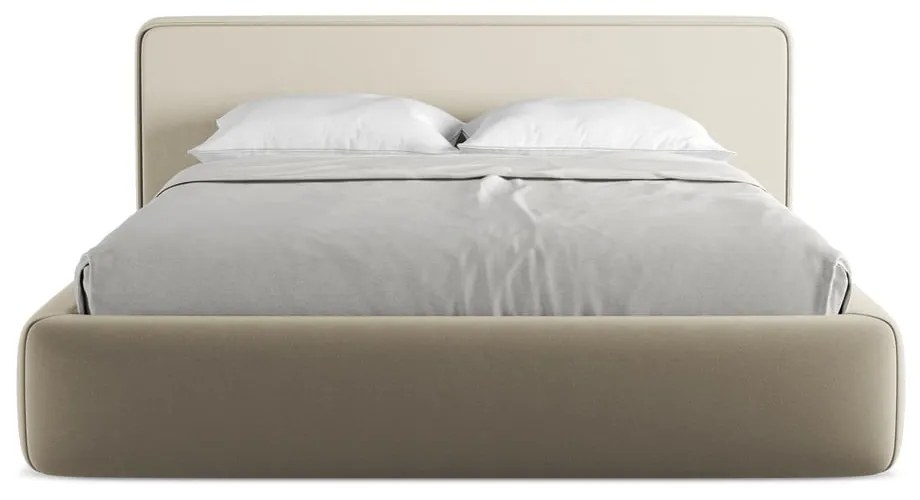 Bézs kárpitozott ágyneműtartós franciaágy ágyráccsal 160x200 cm Kiana – Makamii