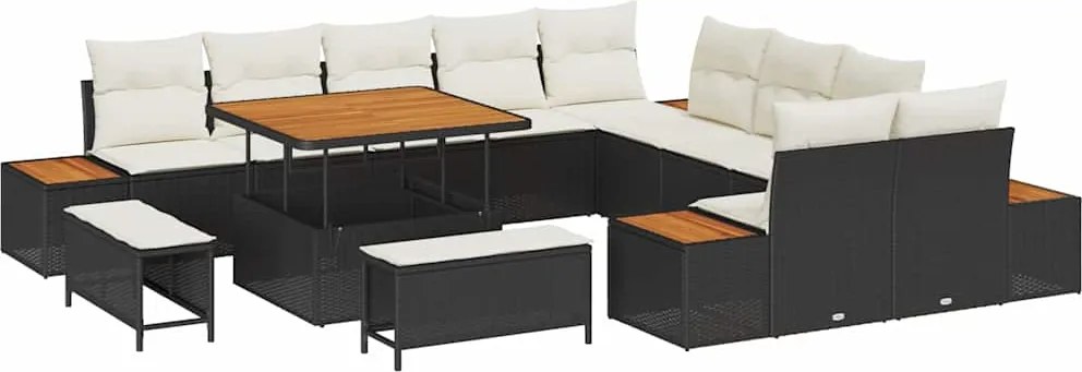 vidaXL Kerti Kanapé Szett párnával tárolóval 13 pcs Fekete Poli rattan