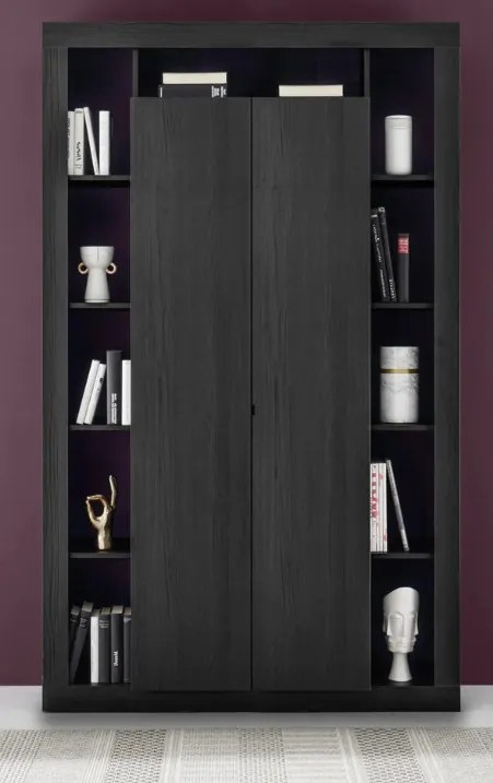 RIMINI könyves- és tárolószekrény, kétajtós – fekete kőris