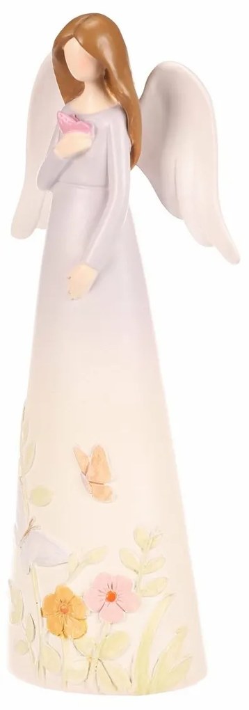 Dekorációs figura virágos angyal, szent lila, 9 x6 x 21 cm, polirezín