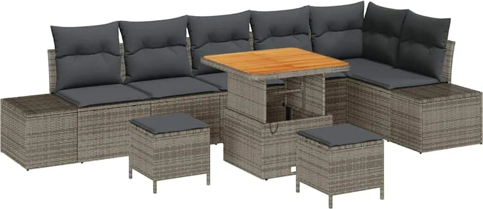 vidaXL Kerti Kanapé Szett párnával tárolóval 9 pcs Szürke Poli rattan
