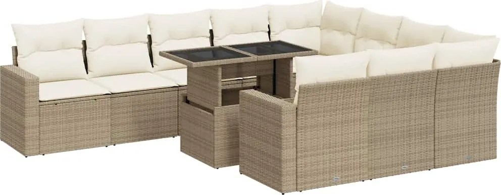 vidaXL 11 részes bézs polyrattan kerti ülőgarnitúra párnákkal