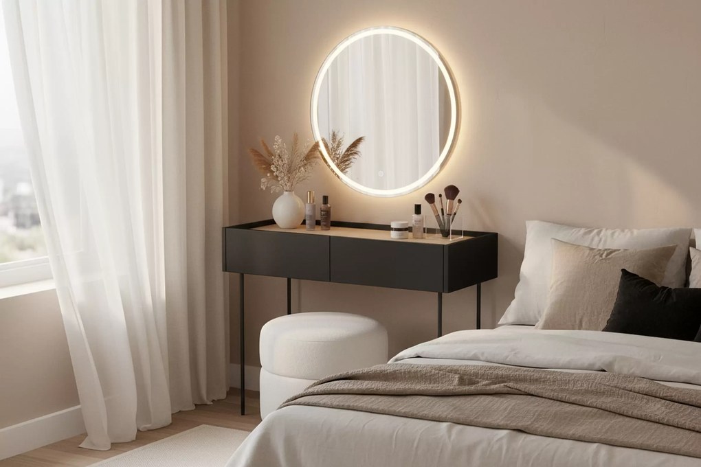 Desin fésülködőasztal 100 cm fiókokkal és fém lábakkal - matt fekete / nagano tölgy