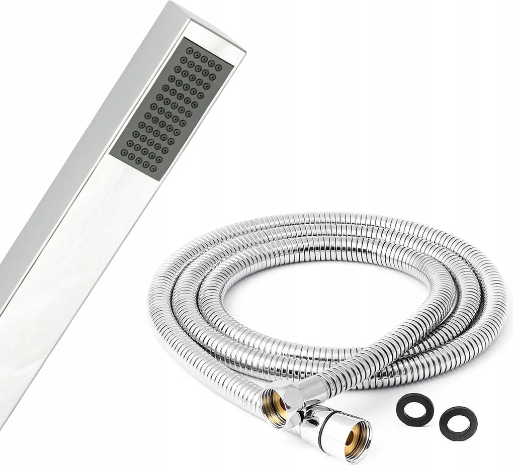 Ezüst zuhanytömlő szögletes fülhallgatóval