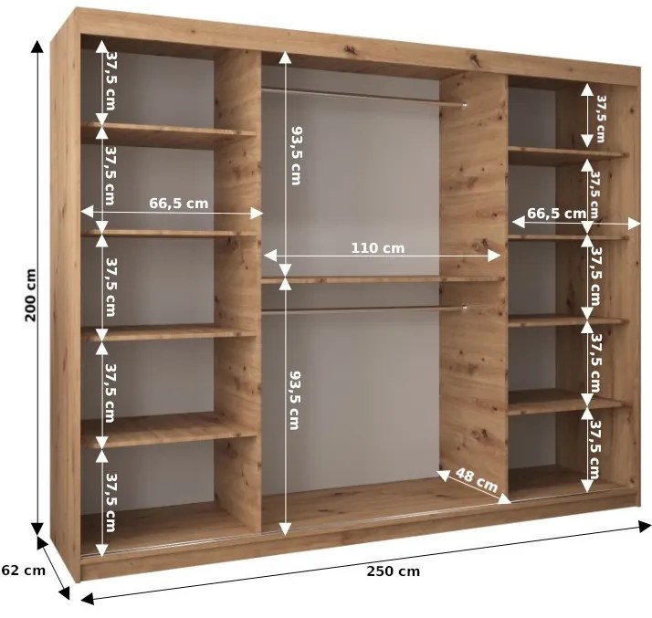 Ruhásszekrény 250 cm Toki 2 (szonoma tölgy + szonoma tölgy). 1065040
