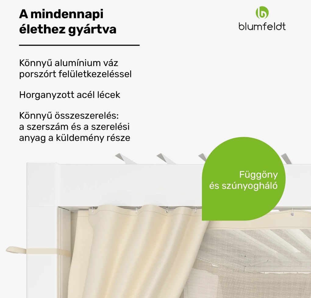 Blumfeldt LuminaHaven Pergola 3x3 függönyökkel és szúnyoghálóval