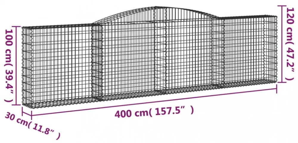 3 db íves horganyzott vas gabion kosár 400x30x100/120 cm