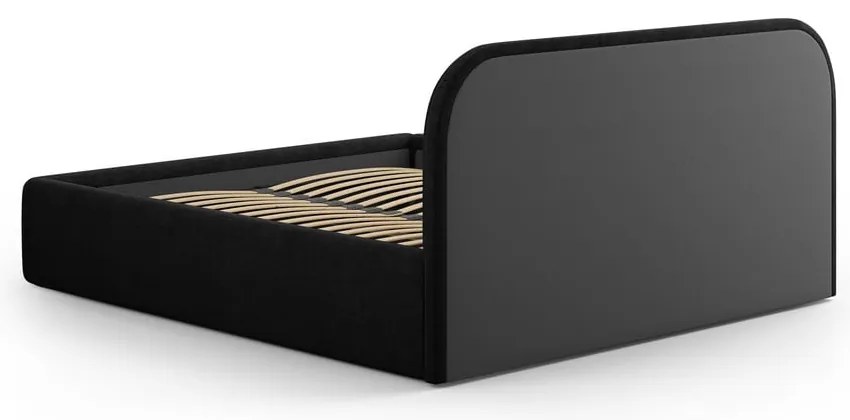 Fekete kárpitozott ágyneműtartós franciaágy ágyráccsal 160x200 cm Juno – Windsor & Co Sofas