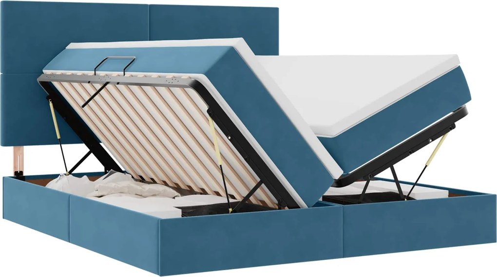 vidaXL Tárolós Ágy matracmal tárolóval Sötét kék 180 x 200 cm Bársony
