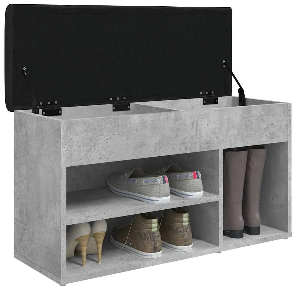 betonszürke szerelt fa cipőtároló pad 82 x 32 x 45,5 cm