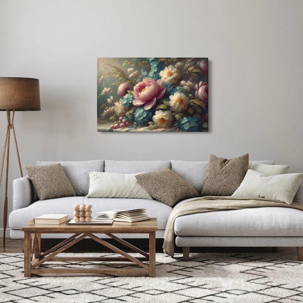 Kép - Természet csendélet virágokkal - festmény (90x60 cm)