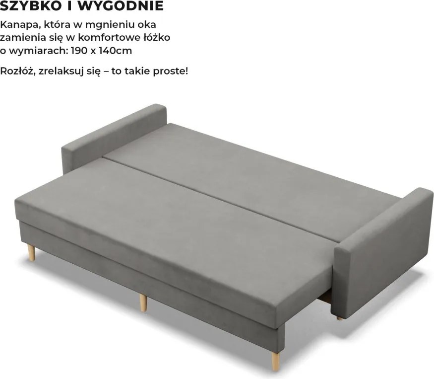 Etna kanapéágy, bársony, bonell töltet, világosszürke