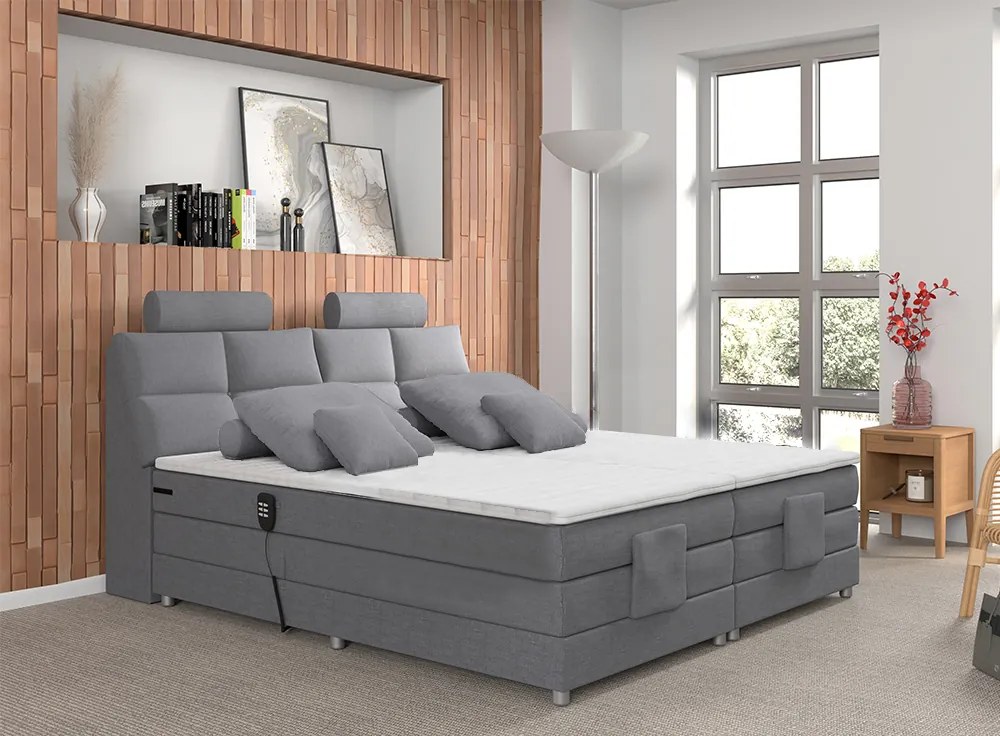 Elektromos állítható ágy, boxspring, szürke, 180x200, POLERMA NEW