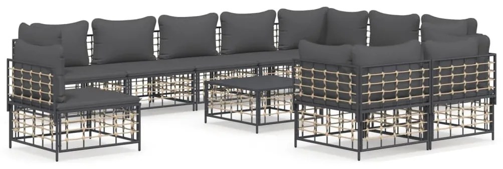 11 részes antracitszürke polyrattan kerti ülőgarnitúra párnával