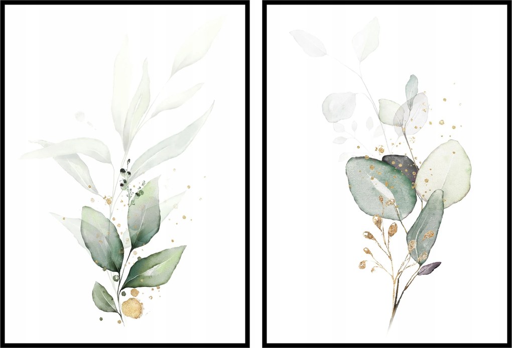 Pilakaty levelek botanika növények zöld grafika diptichon 2db 60x90cm