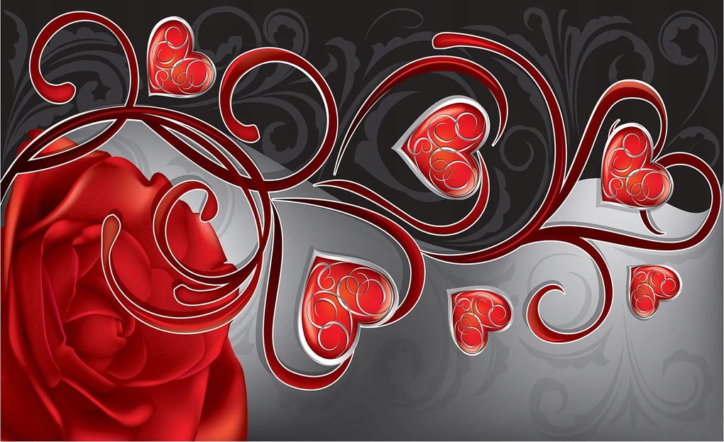 Flizelin fotótapéta Rózsa és szív Romantikus szerelem szenvedély 350x250 +ragasztó