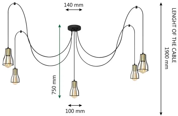 Csillár zsinóron TUBE 5xE27/15W/230V pók fekete/króm