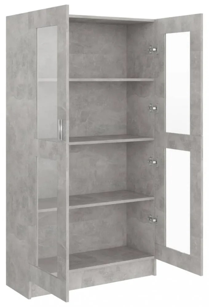 betonszürke szerelt fa vitrinszekrény 82,5 x 30,5 x 150 cm