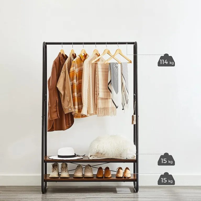 Ruhatartó állvány 2 polccal TAYLOR 100x45x160 cm, rusztikus barna