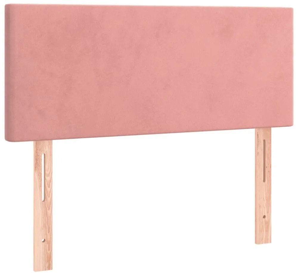 rózsaszín bársony rugós és LED-es ágy matraccal 90x190 cm