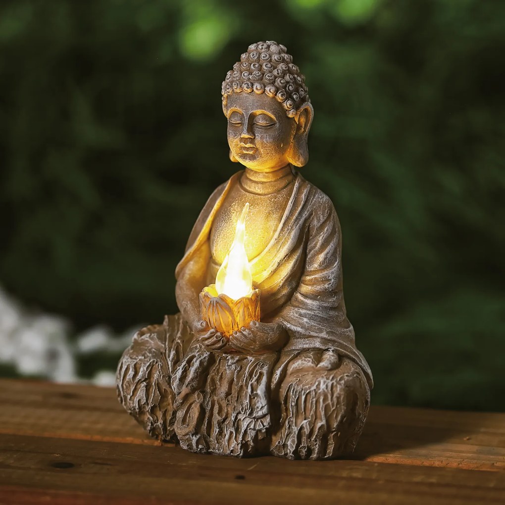 Kerti napelemes Buddha figura dekoráció gyertyával 19 cm