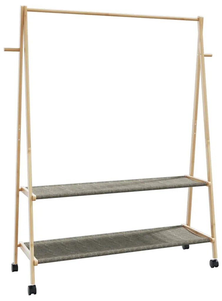 bambusz ruhaállvány polcokkal és kerekekkel 132x45,5x155,5 cm