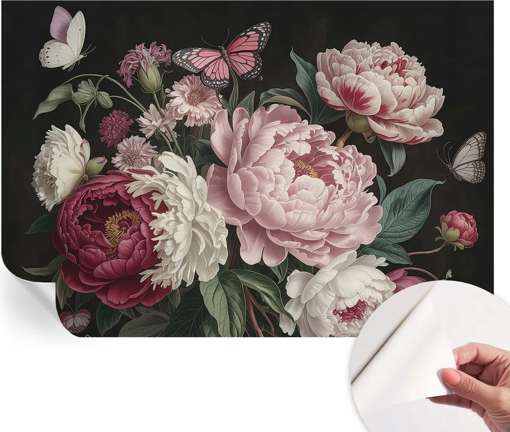 Fotótapéta Fali tapéta Hálószobába és Nappaliba Bazsarózsa és pillangók 152x104